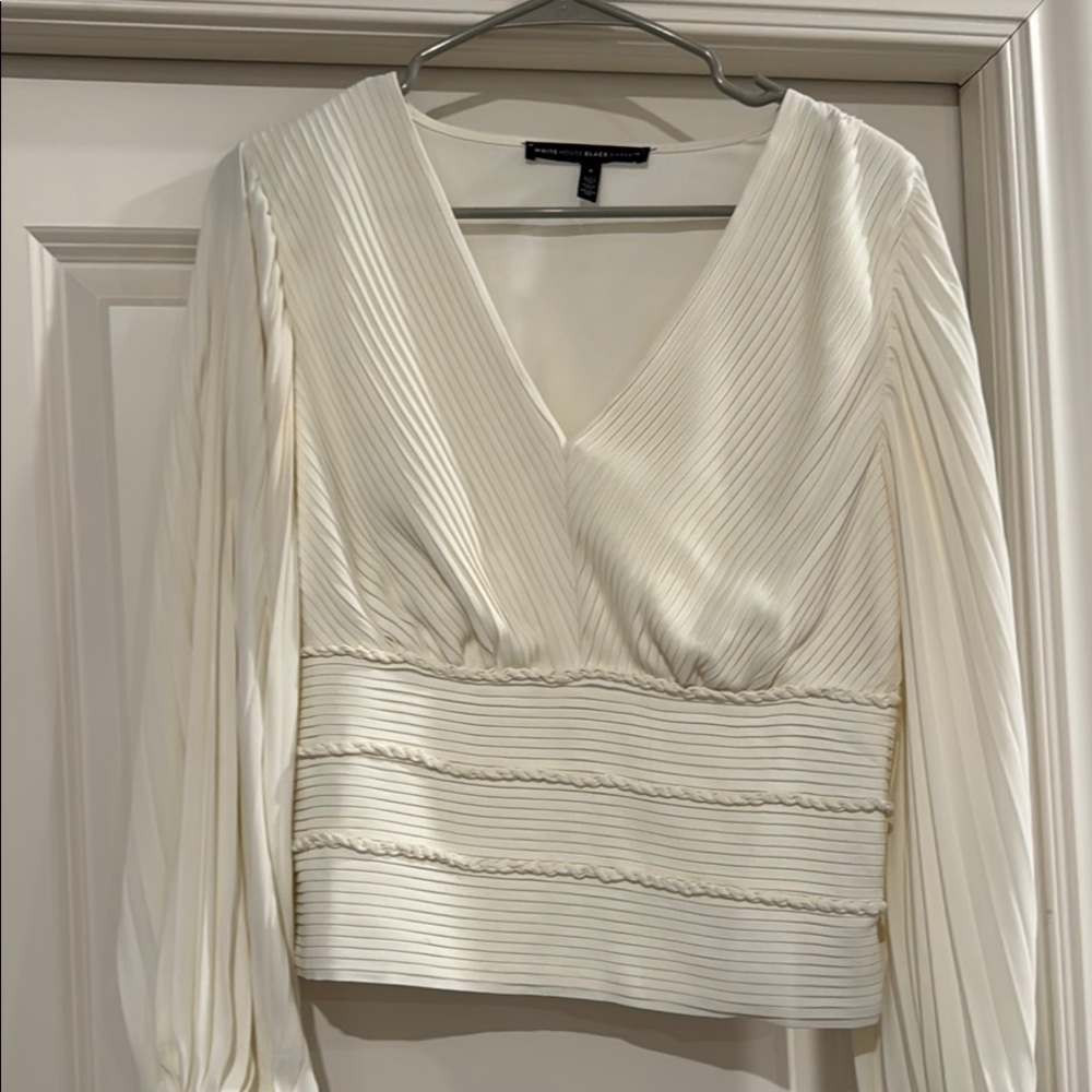 White House Black Market White Wrap Pleated Blouse